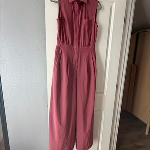 Athleta Sleeveless Collared Wide-Leg Jumpsuit in Dusty Rose